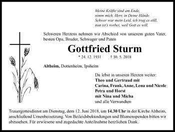 Traueranzeige von Gottfried Sturm von Neustadt/ Scheinfeld/ Uffenheim