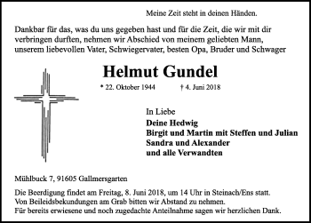 Traueranzeige von Helmut Gundel von Neustadt/ Scheinfeld/ Uffenheim