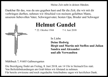 Traueranzeige von Helmut Gundel von Rothenburg