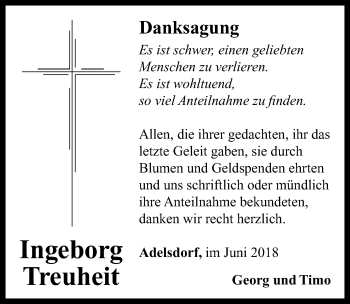 Traueranzeige von Ingeborg Treuheit von Neustadt/ Scheinfeld/ Uffenheim