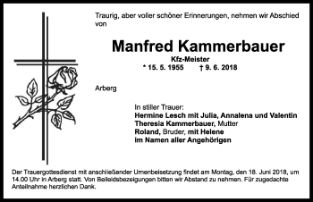 Traueranzeige von Manfred Kammerbauer von Ansbach