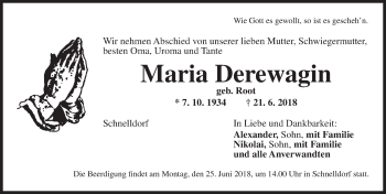 Traueranzeige von Maria Derewagin von Dinkelsbühl/ Feuchtwangen