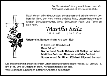 Traueranzeige von Martha Seitz von Neustadt/ Scheinfeld/ Uffenheim