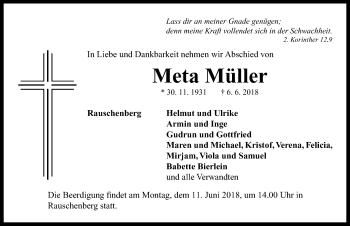 Traueranzeige von Meta Müller von Neustadt/ Scheinfeld/ Uffenheim