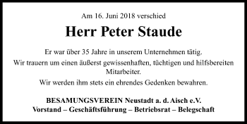 Traueranzeige von Peter Staude von Neustadt/ Scheinfeld/ Uffenheim