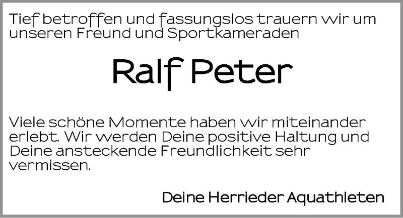  Traueranzeige für Ralf Peter vom 16.06.2018 aus Ansbach