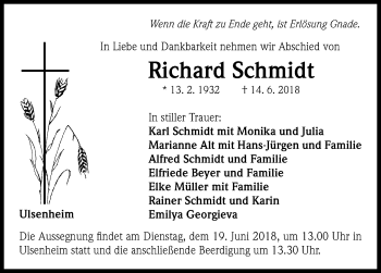 Traueranzeige von Richard Schmidt von Neustadt/ Scheinfeld/ Uffenheim