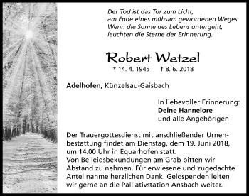 Traueranzeige von Robert Wetzel von Neustadt/ Scheinfeld/ Uffenheim