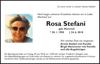 Traueranzeige von Rosa Stefani von Ansbach