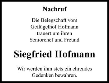 Traueranzeige von Siegfried Hofmann von Neustadt/ Scheinfeld/ Uffenheim