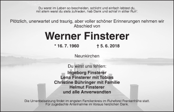 Traueranzeige von Werner Finsterer von Ansbach