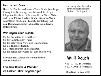 Traueranzeige von Willi Rauch von Gesamtausgabe