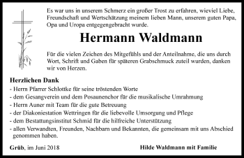 Traueranzeige von Hermann Waldmann von FLZ