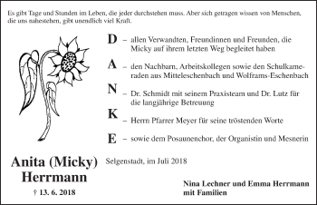 Traueranzeige von Anita Herrmann von Ansbach