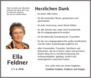 Traueranzeige von Ella Feldner von Dinkelsbühl/ Feuchtwangen