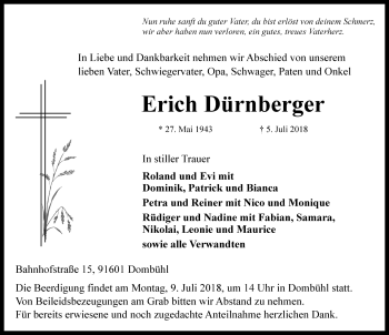 Traueranzeige von Erich Dürnberger von Rothenburg