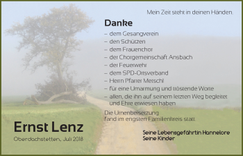 Traueranzeige von Ernst Lenz von Ansbach