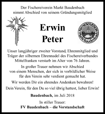 Traueranzeige von Erwin Peter von Neustadt/ Scheinfeld/ Uffenheim