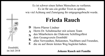 Traueranzeige von Frieda Rauch von Rothenburg