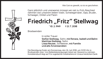 Traueranzeige von Friedrich Stellwag von Ansbach