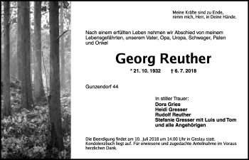 Traueranzeige von Georg Reuther von Rothenburg