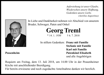 Traueranzeige von Georg Treml von Neustadt/ Scheinfeld/ Uffenheim