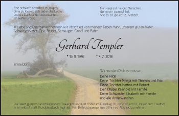 Traueranzeige von Gerhard Templer von Ansbach