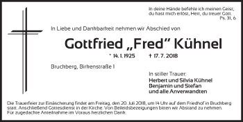 Traueranzeige von Gottfried Kühnel von Ansbach