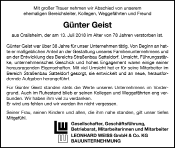 Traueranzeige von Günter Geist von Gesamtausgabe