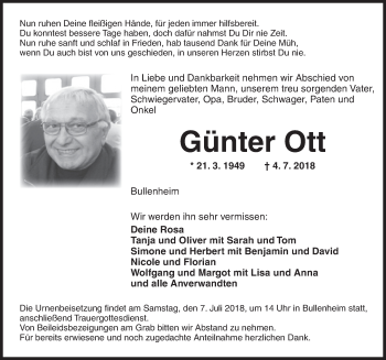 Traueranzeige von Günter Ott von Neustadt/ Scheinfeld/ Uffenheim