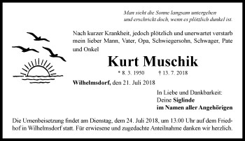 Traueranzeige von Kurt Muschik von Neustadt/ Scheinfeld/ Uffenheim