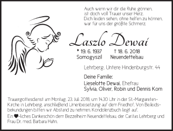 Traueranzeige von Laszlo Dewai von Ansbach