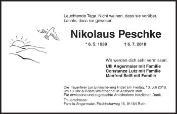 Traueranzeige von Nikolaus Peschke von Dinkelsbuhl/ Feuchtwangen