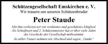 Traueranzeige von Peter Staude von Neustadt/ Scheinfeld/ Uffenheim