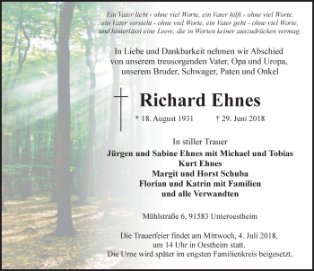 Traueranzeige von Richard Ehnes von Rothenburg