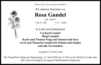 Traueranzeige von Rosa Gundel von Rothenburg