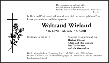 Traueranzeige von Waltraud Wieland von Dinkelsbuhl/ Feuchtwangen