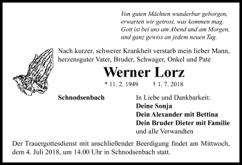 Traueranzeige von Werner Lorz von Neustadt/ Scheinfeld/ Uffenheim